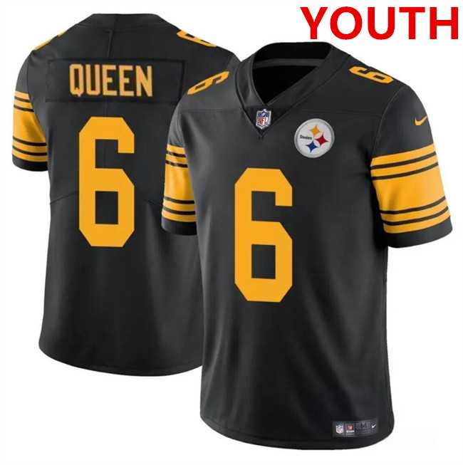 Youth Pittsburgh Steelers #6 Patrick Queen Black Color Rush Limited Football Stitched Jersey Dzhi